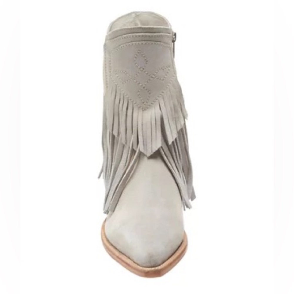 FREE PEOPLE Lawless Fringe Faux Suede Pointy Toe Western Booties Boots Taupe 7 - Picture 5 of 7